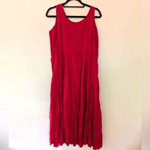 Vintage Red Silk Pleated Ruffle A-Line Dress sz M Party NYE Wedding Guest Chic